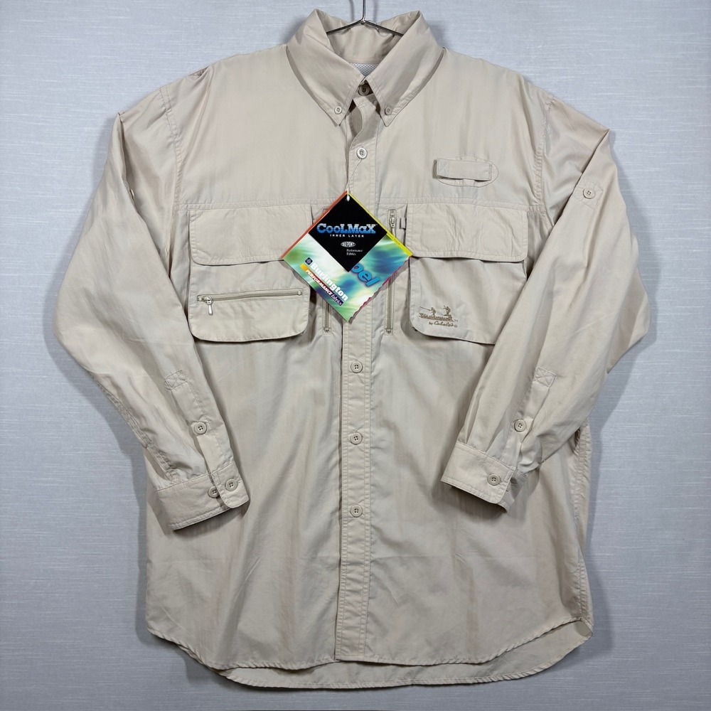 Vintage Cabela's Guidewear Durepel Fishing Hunting Shirt Mens L Tan Outdoors 90s